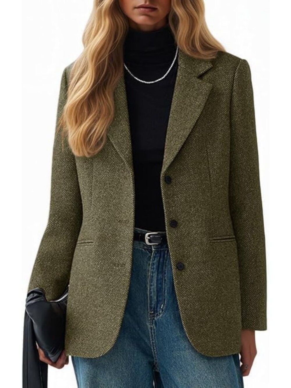 Chic Women's Herringbone Blazer Jacket | Wool Blend Tweed | Casual Elegance